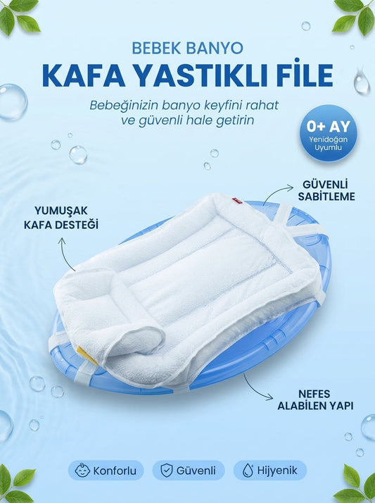 Ultra Lüx Kafa Yastıklı Köpük File - Bebek Banyo Filesi (Katlanır Küvet ile Uyumlu) Beyaz