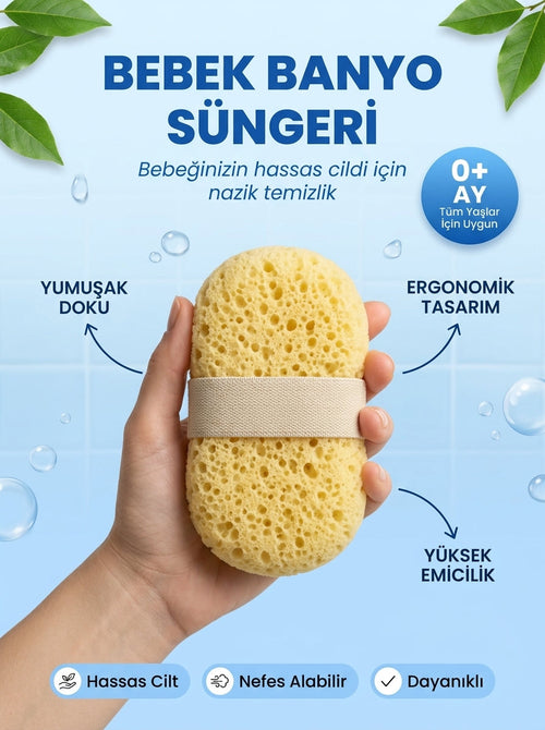 Yumuşak Bebek Banyo Süngeri - Ergonomik & Doğal Dokulu (0+ Ay)