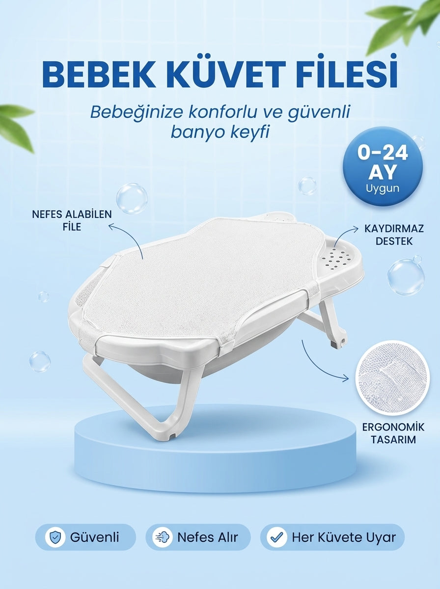 Bebek Küvet Filesi - Kaydırmaz Güvenli Banyo Desteği (0-24 Ay)