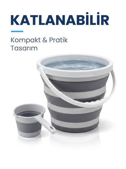 Katlanabilir Silikon Kova & Maşrapa Seti - 12L Kova + 1L Maşrapa  (Banyo, Seyahat & Bebek Bakımı)