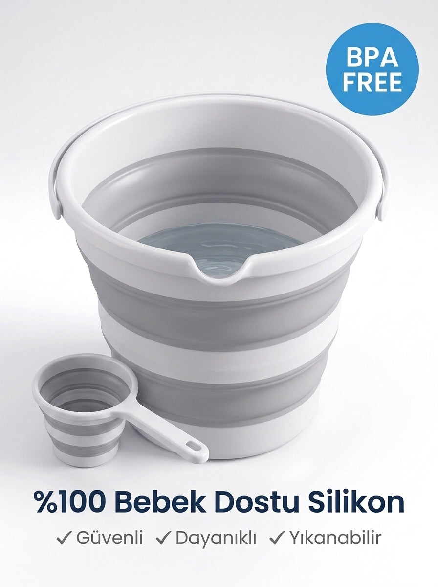 Katlanabilir Silikon Kova & Maşrapa Seti - 12L Kova + 1L Maşrapa  (Banyo, Seyahat & Bebek Bakımı)