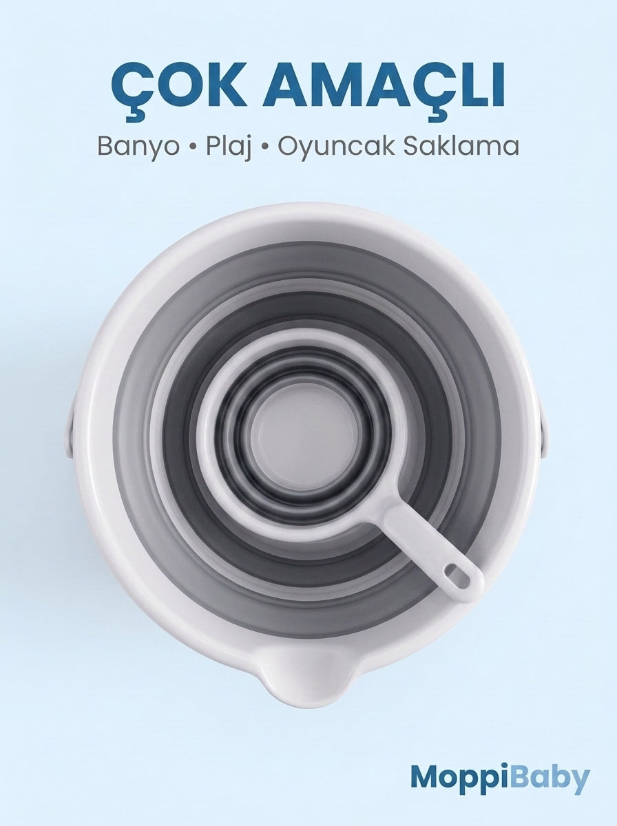 Katlanabilir Silikon Kova & Maşrapa Seti - 12L Kova + 1L Maşrapa  (Banyo, Seyahat & Bebek Bakımı)